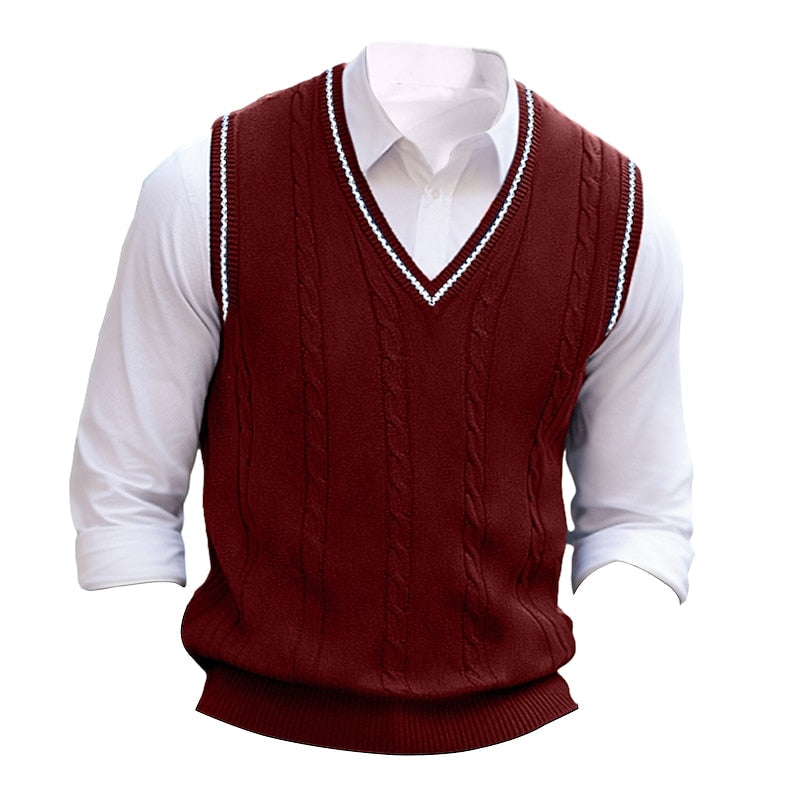 Sweater Vest Cable-Knit V-Neck Navy Men's – Casual, Office, Layering, Gift · Werune