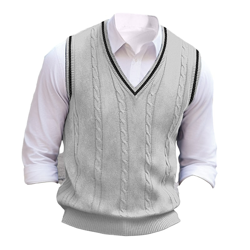 Sweater Vest Cable-Knit V-Neck Navy Men's – Casual, Office, Layering, Gift · Werune
