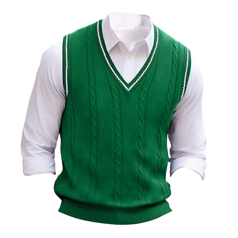 Sweater Vest Cable-Knit V-Neck Navy Men's – Casual, Office, Layering, Gift · Werune
