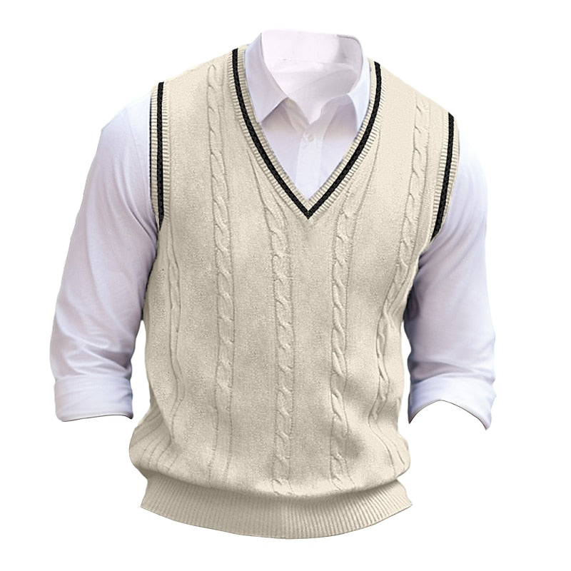 Sweater Vest Cable-Knit V-Neck Navy Men's – Casual, Office, Layering, Gift · Werune