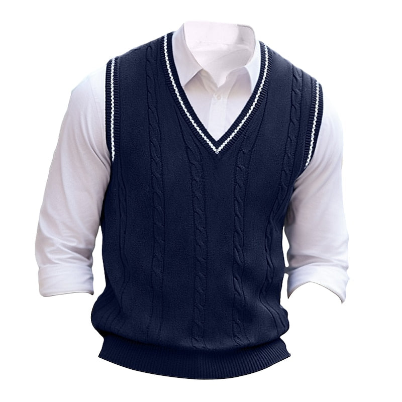 Sweater Vest Cable-Knit V-Neck Navy Men's – Casual, Office, Layering, Gift · Werune