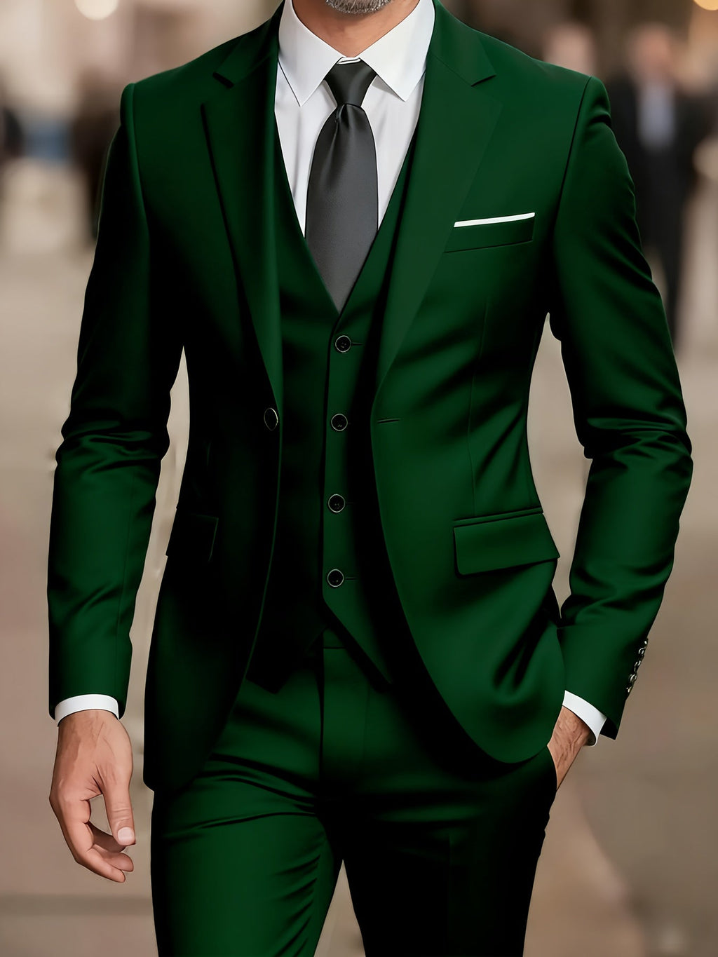 Three-Piece Suit Tan Slim-Fit Men's Blazer Waistcoat Trousers – Wedding, Office, Formal, Gift
