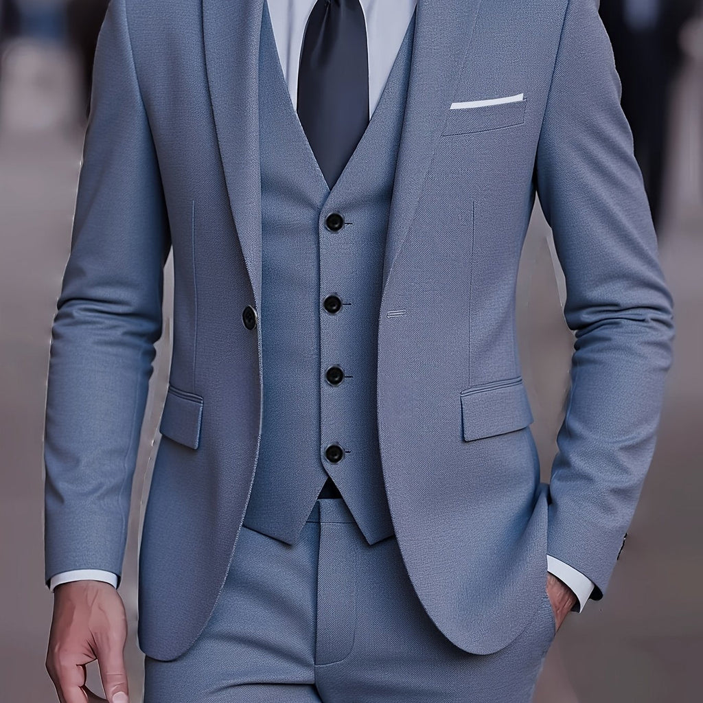 Three-Piece Suit Tan Slim-Fit Men's Blazer Waistcoat Trousers – Wedding, Office, Formal, Gift