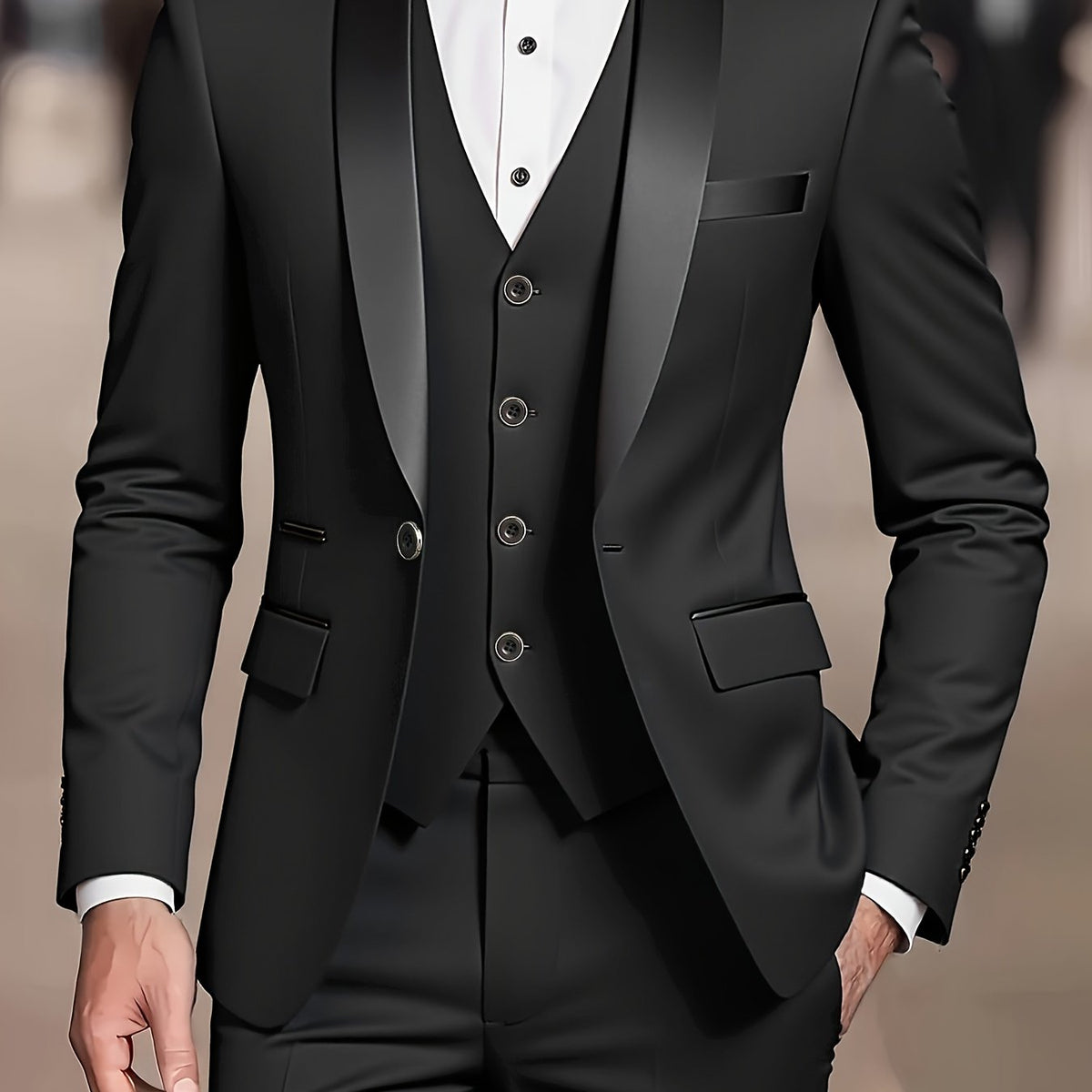 Three-Piece Suit Tan Slim-Fit Men's Blazer Waistcoat Trousers – Wedding, Office, Formal, Gift