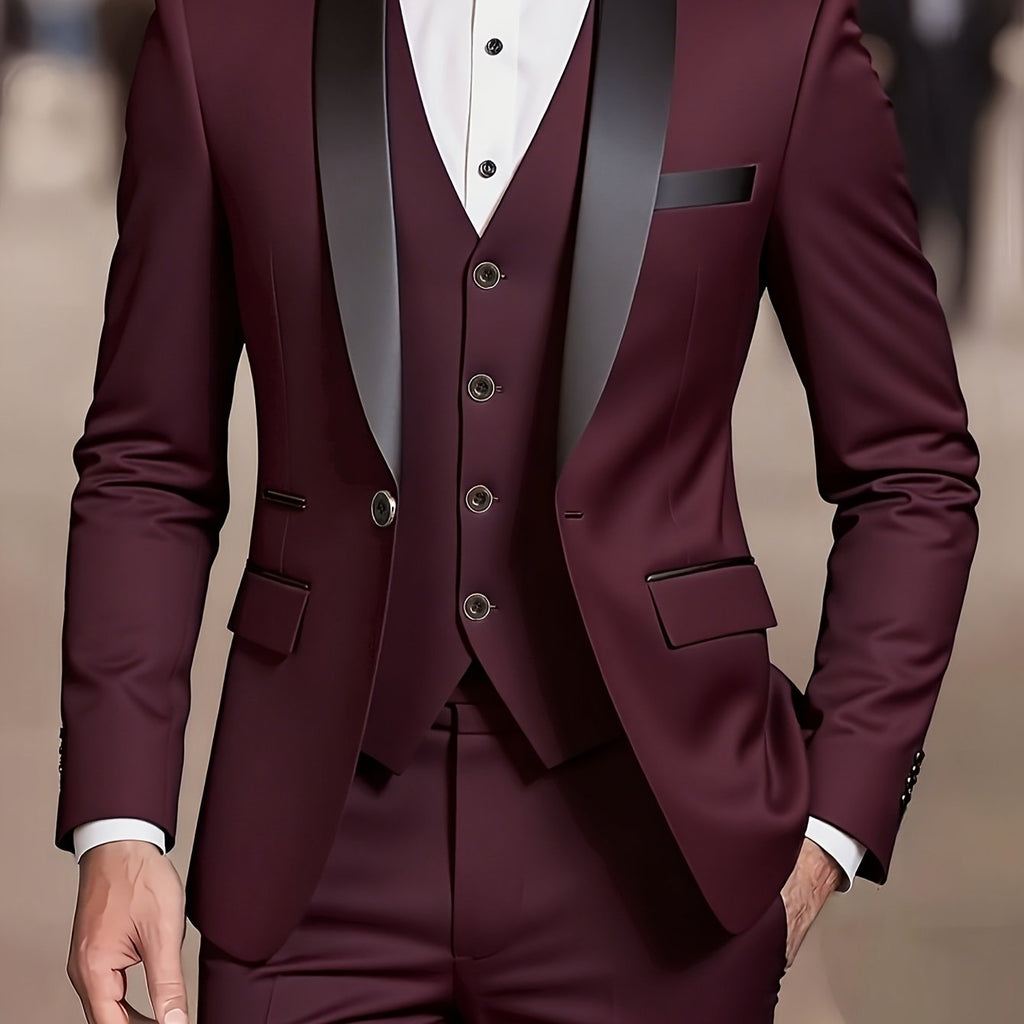 Three-Piece Suit Tan Slim-Fit Men's Blazer Waistcoat Trousers – Wedding, Office, Formal, Gift