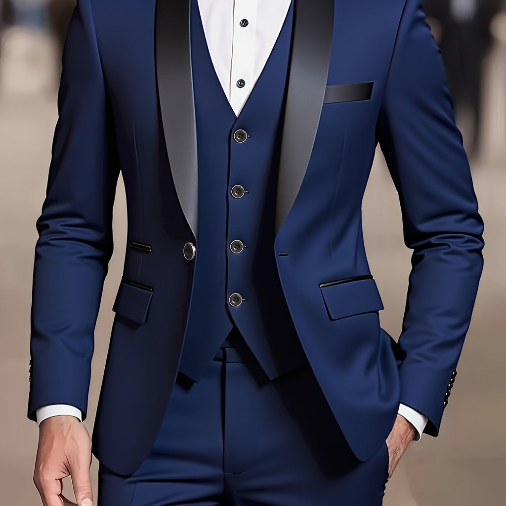 Three-Piece Suit Tan Slim-Fit Men's Blazer Waistcoat Trousers – Wedding, Office, Formal, Gift