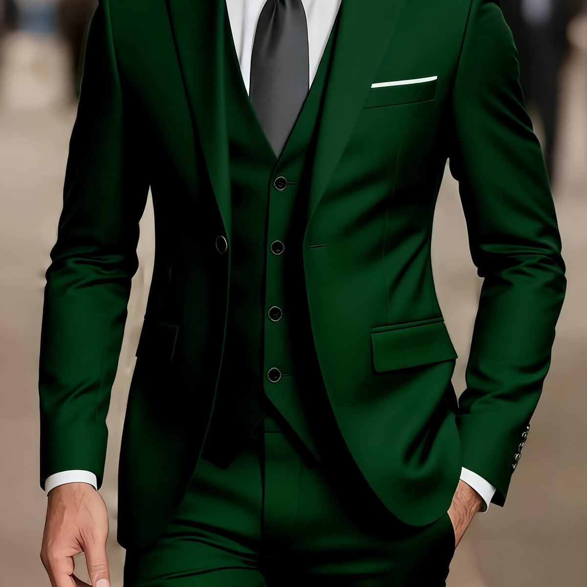 Three-Piece Suit Tan Slim-Fit Men's Blazer Waistcoat Trousers – Wedding, Office, Formal, Gift