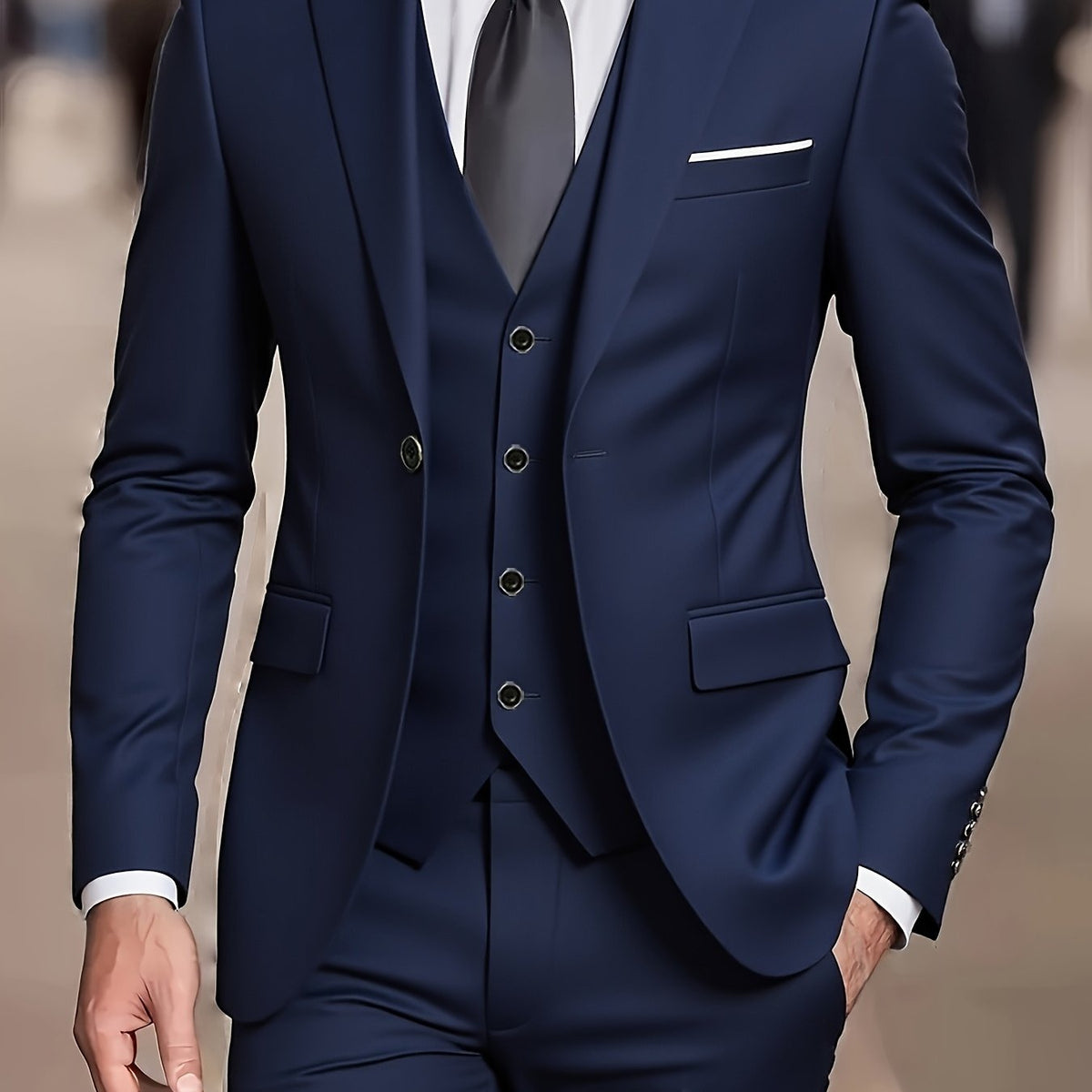 Three-Piece Suit Tan Slim-Fit Men's Blazer Waistcoat Trousers – Wedding, Office, Formal, Gift