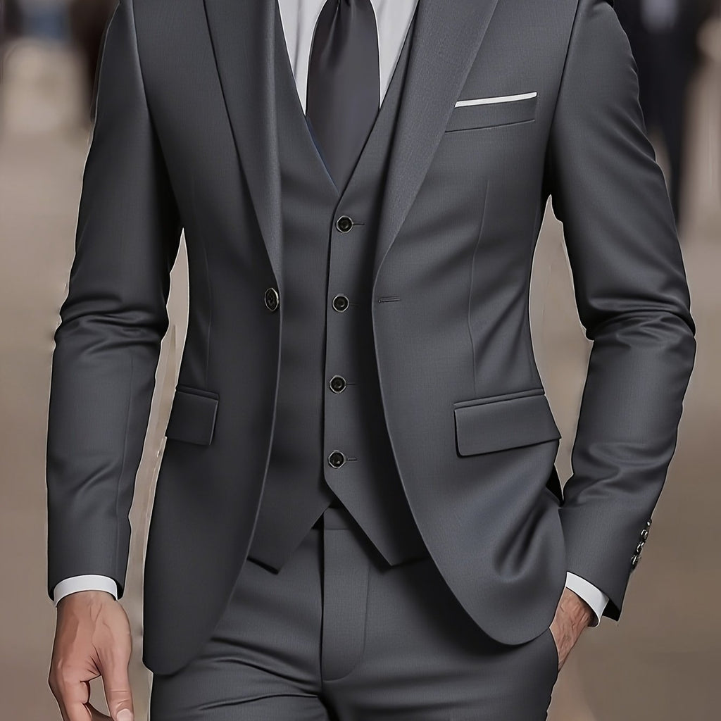Three-Piece Suit Tan Slim-Fit Men's Blazer Waistcoat Trousers – Wedding, Office, Formal, Gift