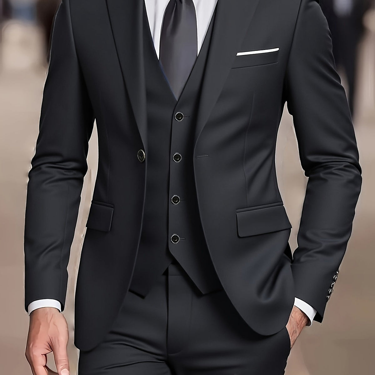 Three-Piece Suit Tan Slim-Fit Men's Blazer Waistcoat Trousers – Wedding, Office, Formal, Gift