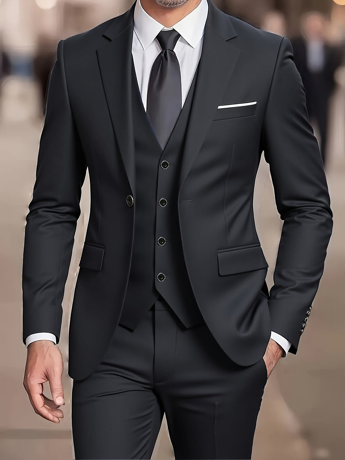 Three-Piece Suit Tan Slim-Fit Men's Blazer Waistcoat Trousers – Wedding, Office, Formal, Gift