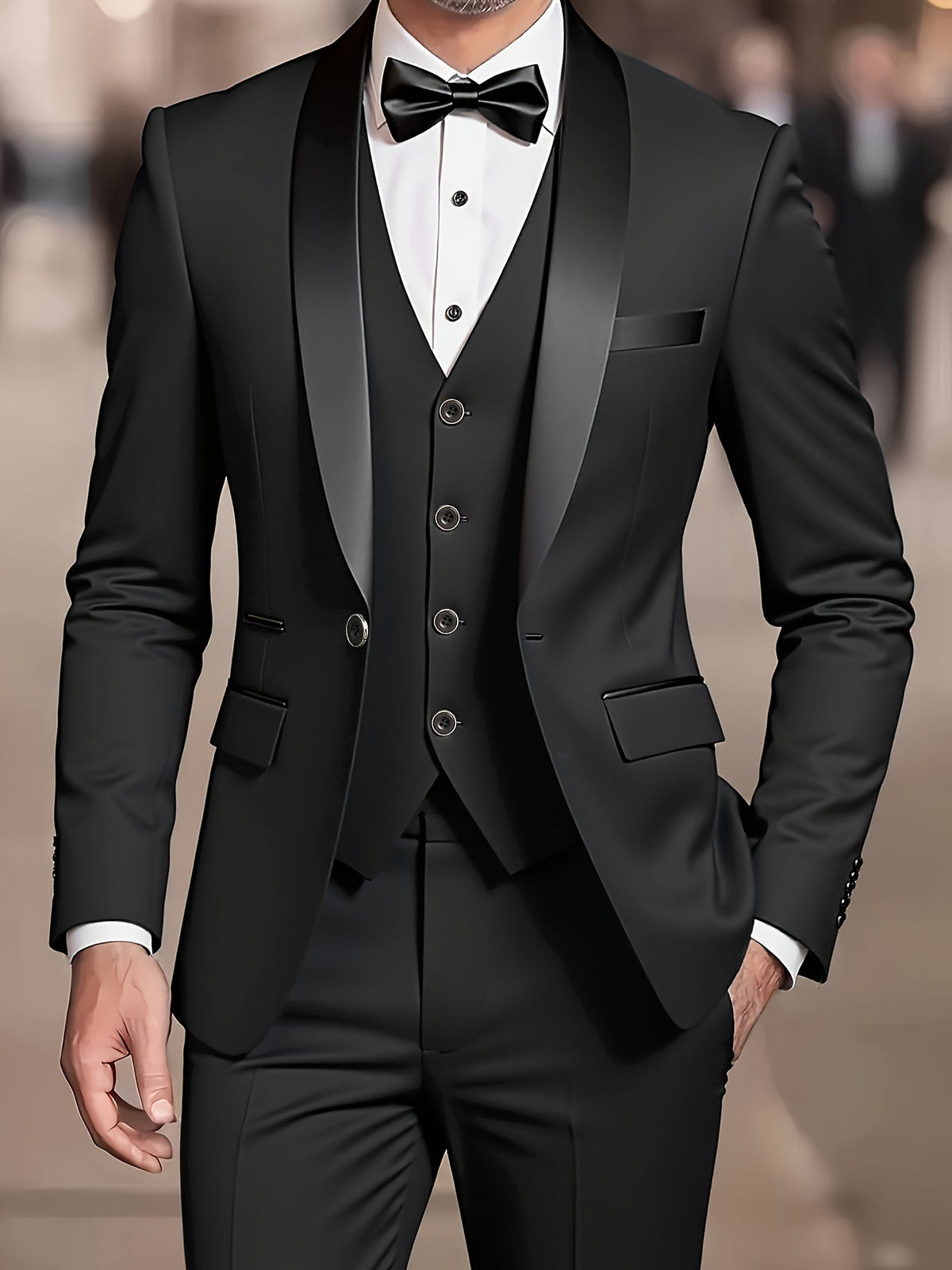 Three-Piece Suit Tan Slim-Fit Men's Blazer Waistcoat Trousers – Wedding, Office, Formal, Gift