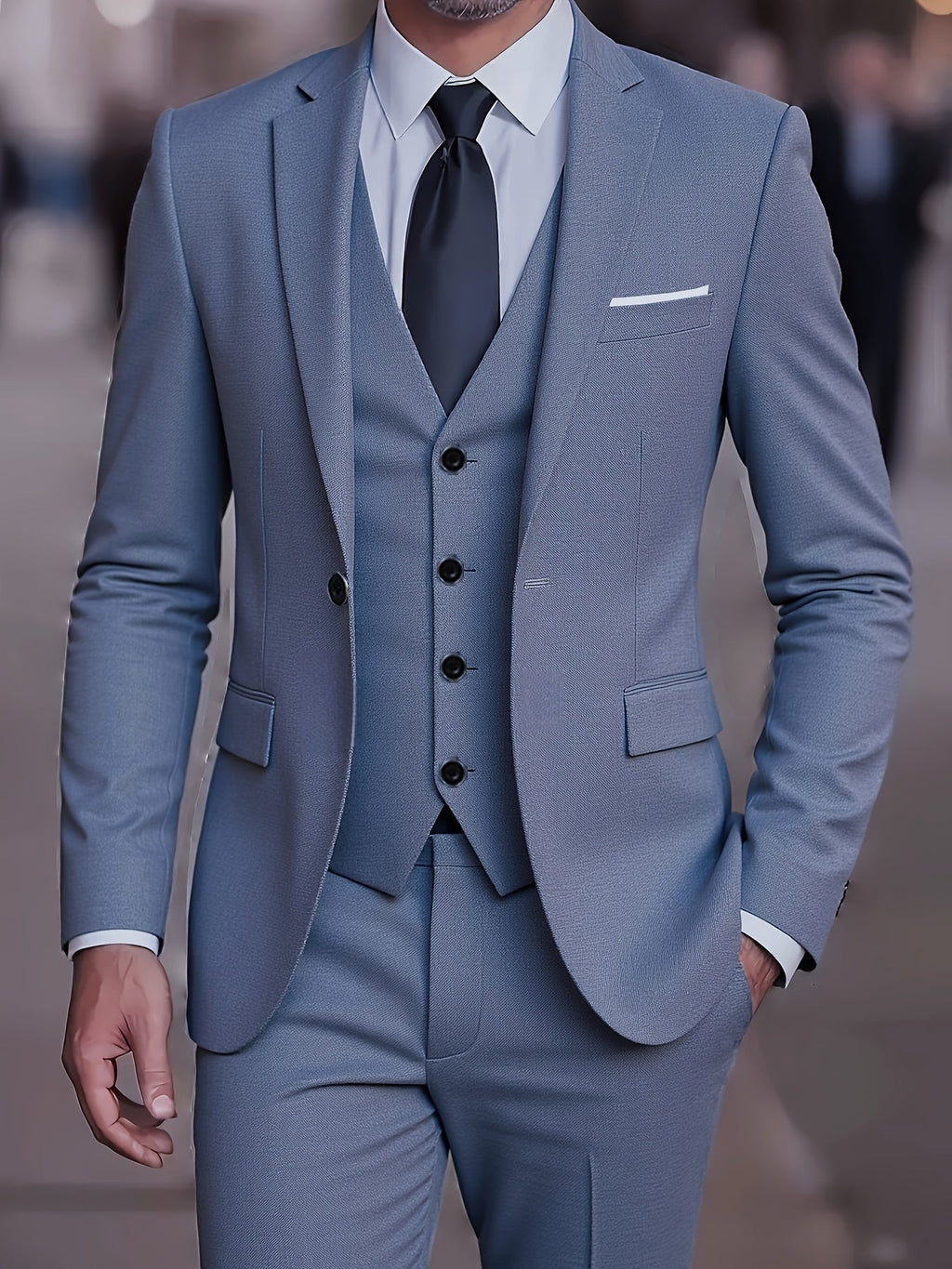 Three-Piece Suit Tan Slim-Fit Men's Blazer Waistcoat Trousers – Wedding, Office, Formal, Gift