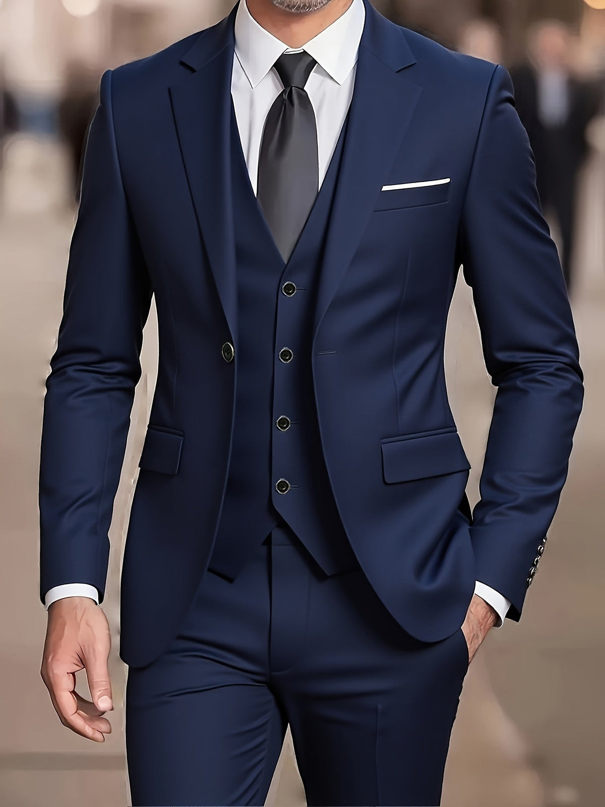 Three-Piece Suit Tan Slim-Fit Men's Blazer Waistcoat Trousers – Wedding, Office, Formal, Gift