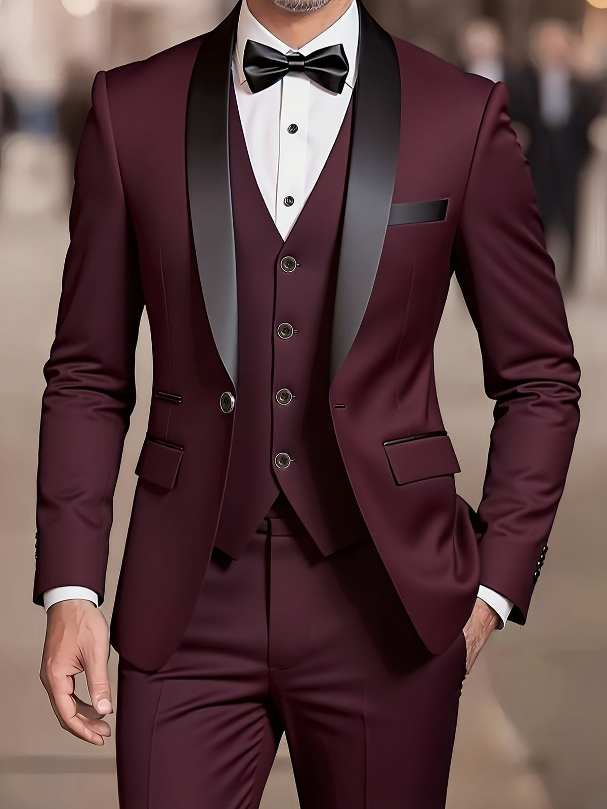 Three-Piece Suit Tan Slim-Fit Men's Blazer Waistcoat Trousers – Wedding, Office, Formal, Gift