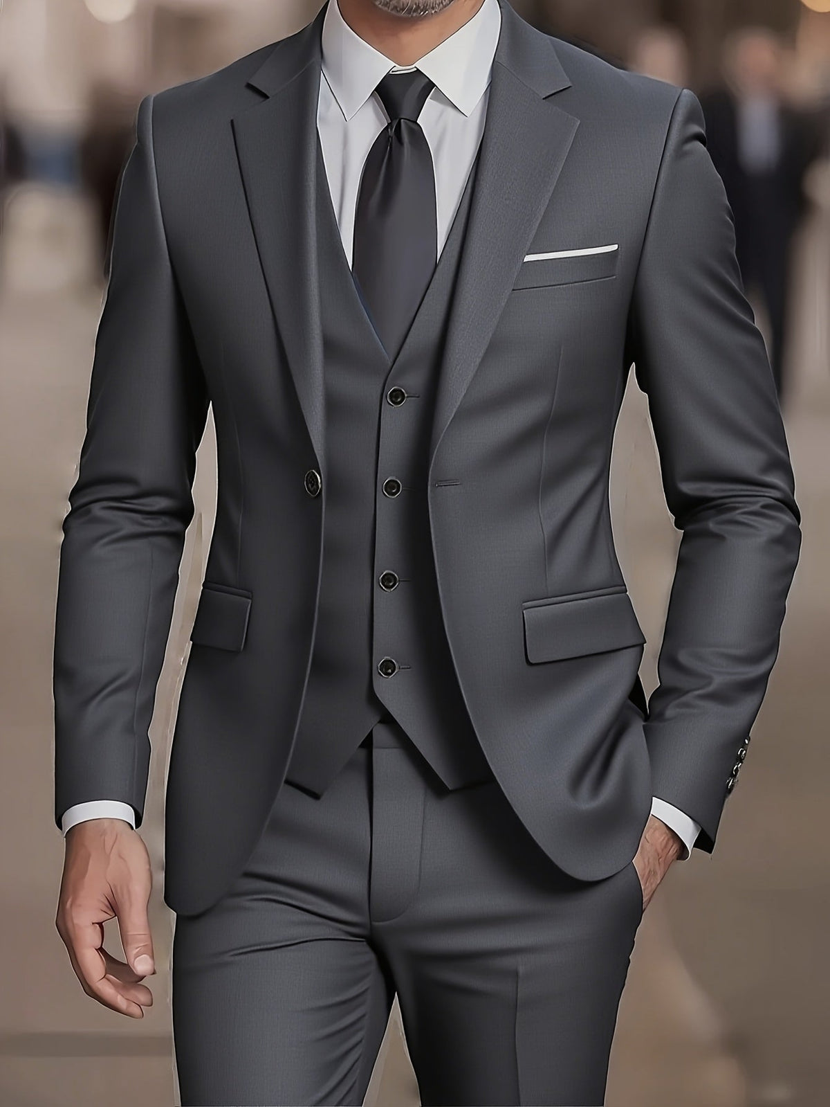 Three-Piece Suit Tan Slim-Fit Men's Blazer Waistcoat Trousers – Wedding, Office, Formal, Gift