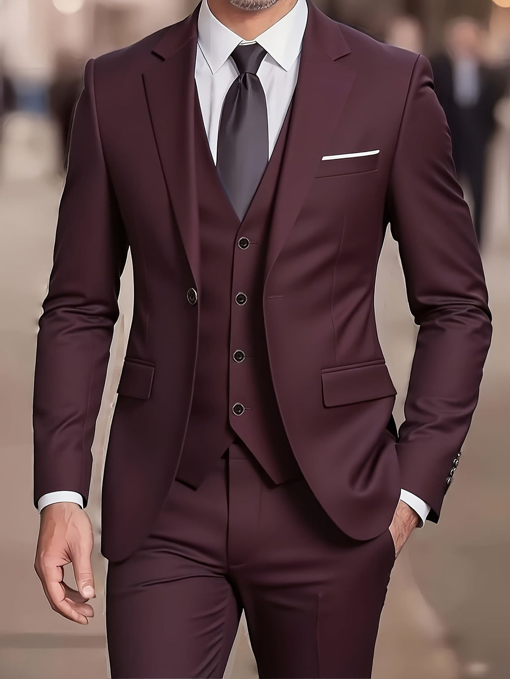 Three-Piece Suit Tan Slim-Fit Men's Blazer Waistcoat Trousers – Wedding, Office, Formal, Gift