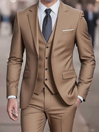 Three-Piece Suit Tan Slim-Fit Men's Blazer Waistcoat Trousers – Wedding, Office, Formal, Gift