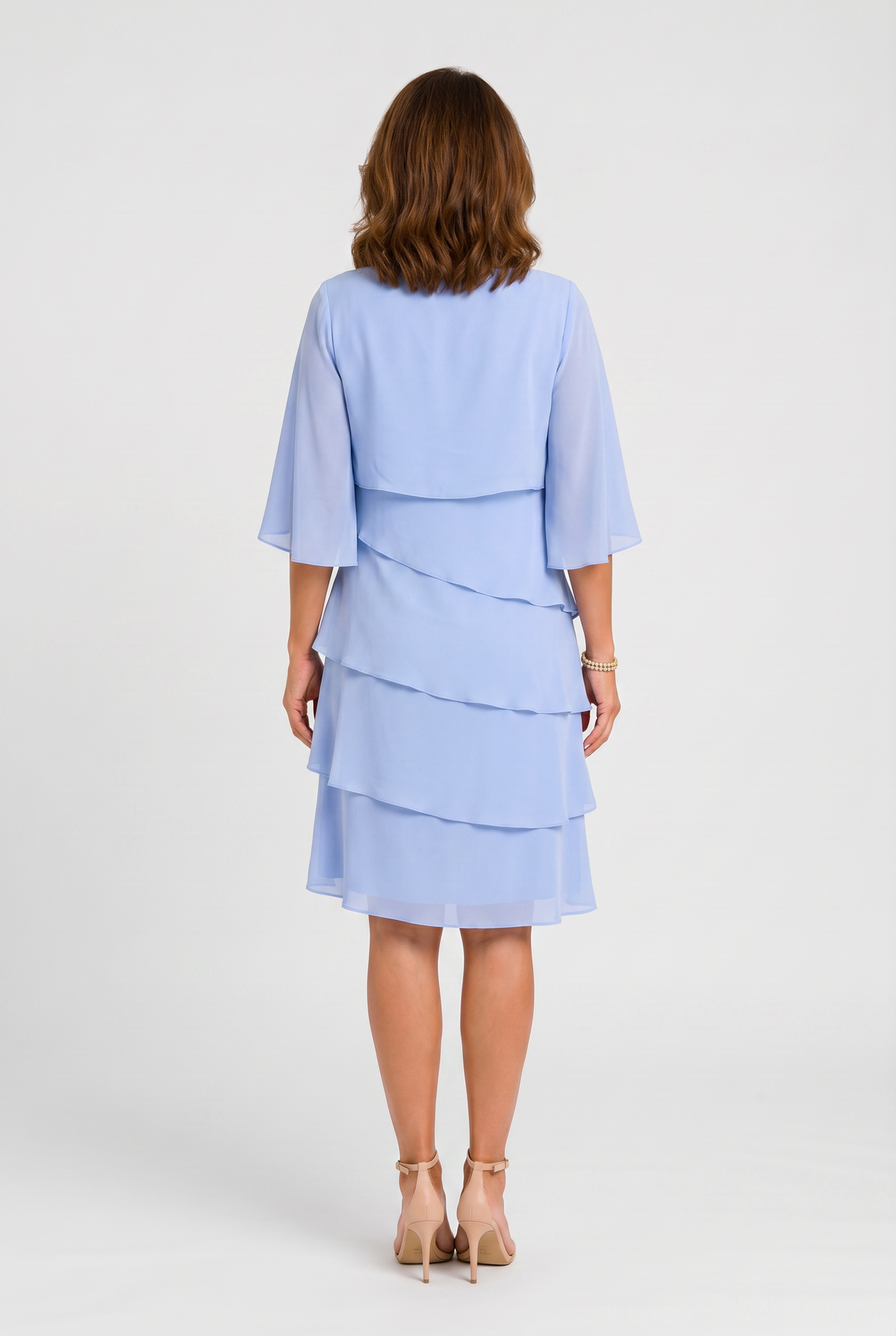 Tiered Chiffon Dress Light Blue Women's Mini Flutter Sleeve – Wedding Guest, Occasion, Summer