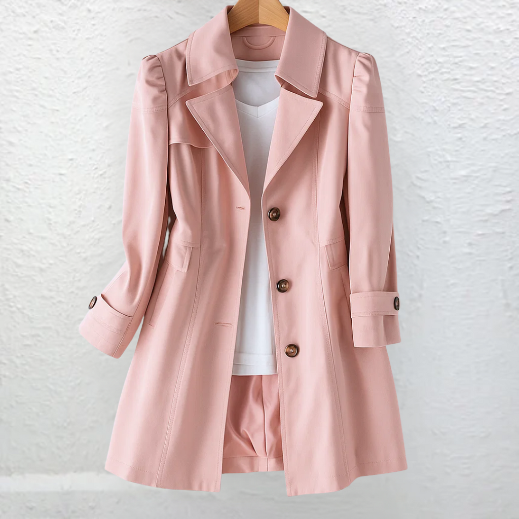 Trench Coat Beige Women's Mid-Length Belted Collar – Casual, Office, Autumn, Everyday
