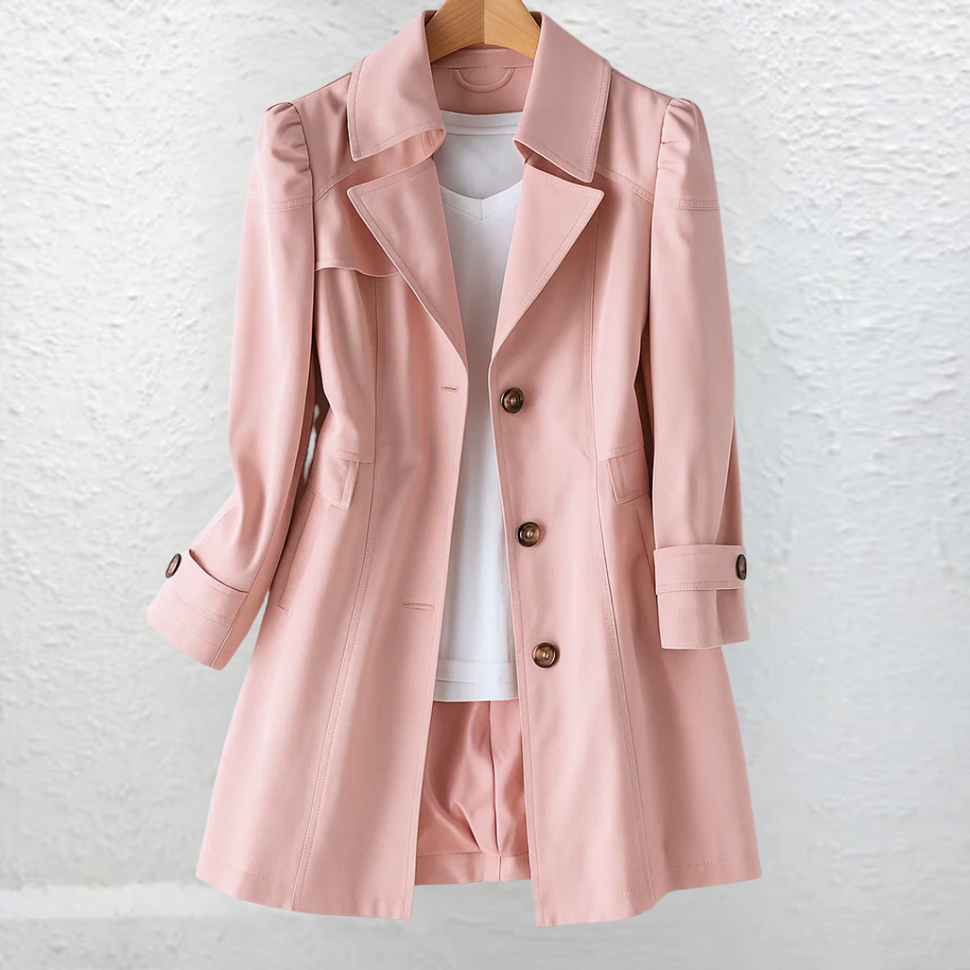 Trench Coat Beige Women's Mid-Length Belted Collar – Casual, Office, Autumn, Everyday