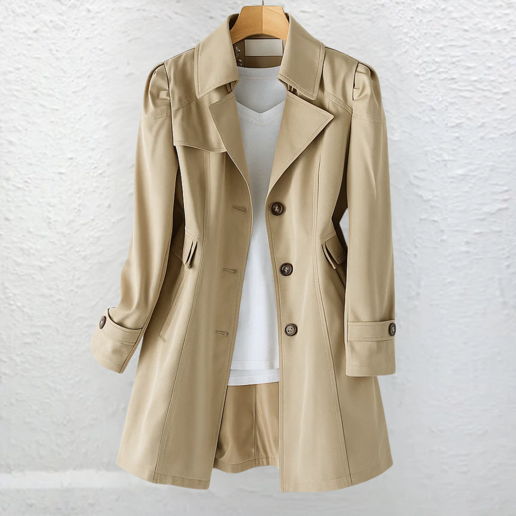 Trench Coat Beige Women's Mid-Length Belted Collar – Casual, Office, Autumn, Everyday