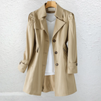 Trench Coat Beige Women's Mid-Length Belted Collar – Casual, Office, Autumn, Everyday