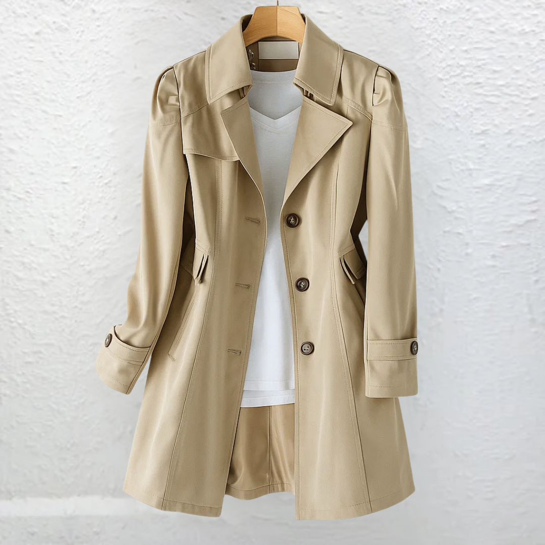 Trench Coat Beige Women's Mid-Length Belted Collar – Casual, Office, Autumn, Everyday