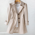 Trench Coat Beige Women's Mid-Length Belted Collar – Casual, Office, Autumn, Everyday