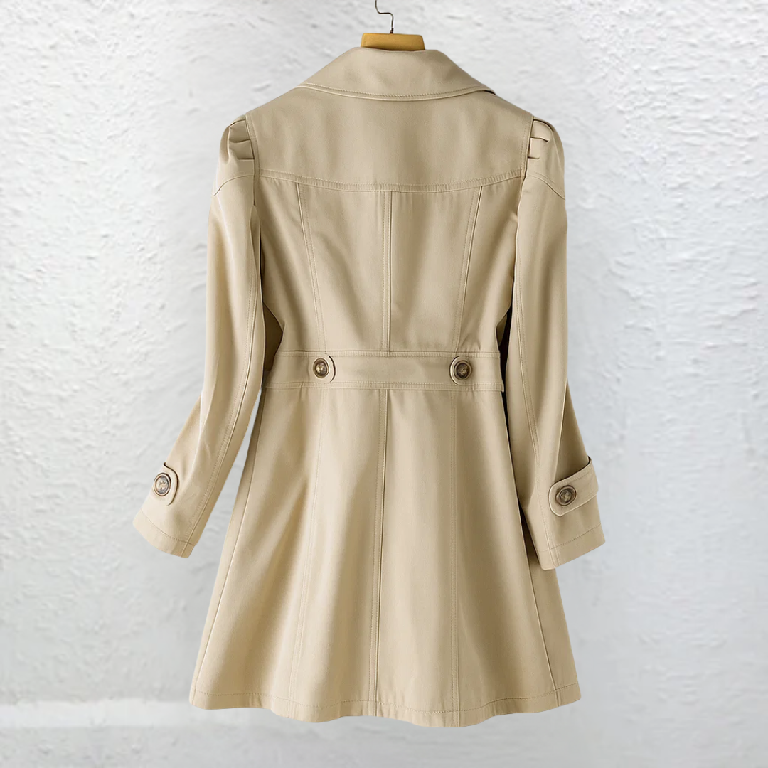 Trench Coat Beige Women's Mid-Length Belted Collar – Casual, Office, Autumn, Everyday