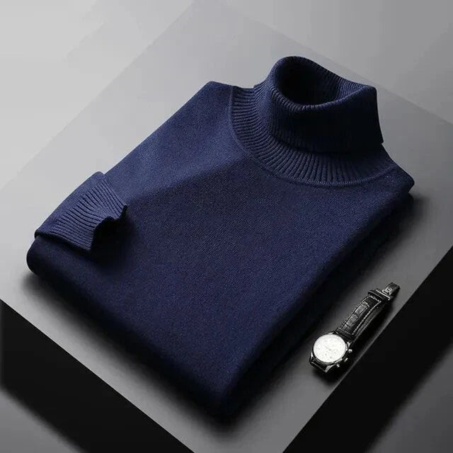 Turtleneck Jumper Knitted Navy Men's – Casual, Office, Holiday, Gift · Werune
