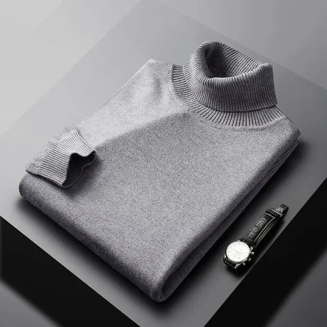 Turtleneck Jumper Knitted Navy Men's – Casual, Office, Holiday, Gift · Werune
