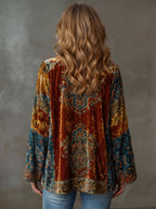 Velvet Cardigan Women's Bohemian Open Front Kimono Jacket Multicolour Print – Casual, Holiday Layering