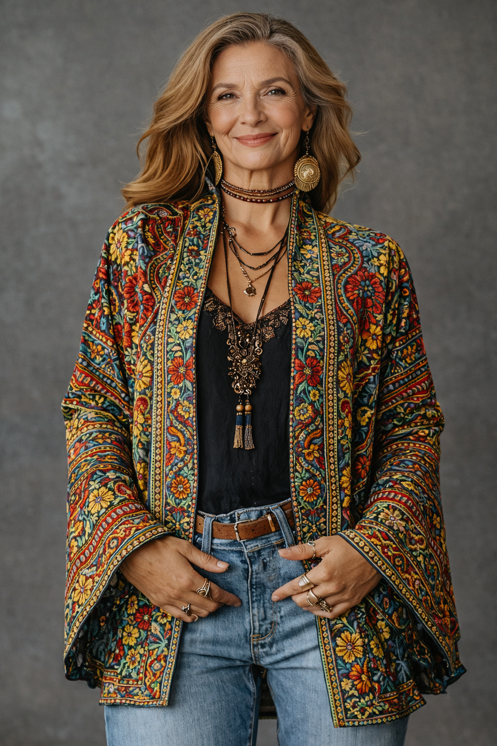 Velvet Cardigan Women's Bohemian Open Front Kimono Jacket Multicolour Print – Casual, Holiday Layering