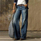 Wide-Leg Jeans Denim Vintage Washed Women's High Waist Trousers – Casual, Office, Holiday