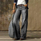 Wide-Leg Jeans Denim Vintage Washed Women's High Waist Trousers – Casual, Office, Holiday