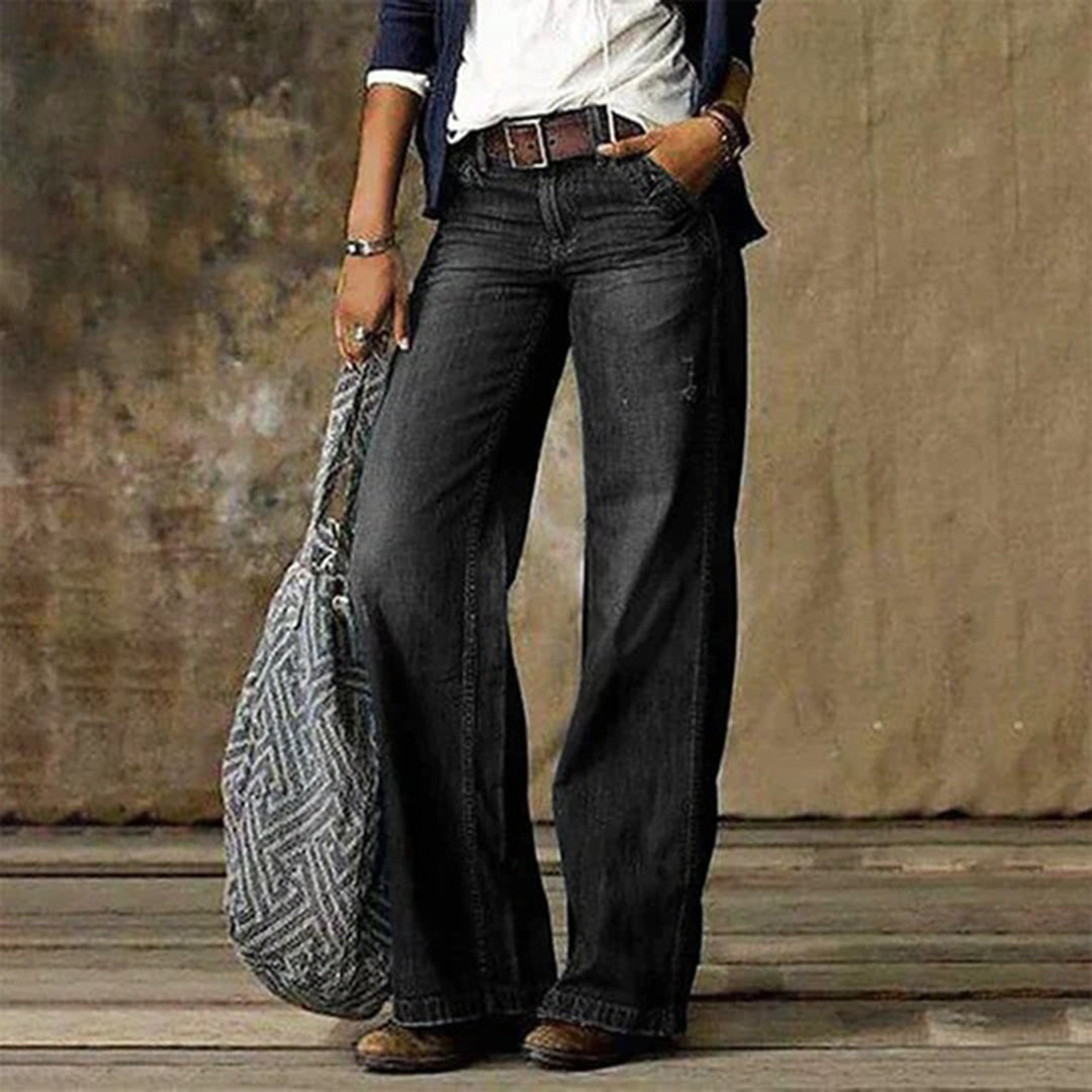 Wide-Leg Jeans Denim Vintage Washed Women's High Waist Trousers – Casual, Office, Holiday