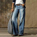 Wide-Leg Jeans Denim Vintage Washed Women's High Waist Trousers – Casual, Office, Holiday