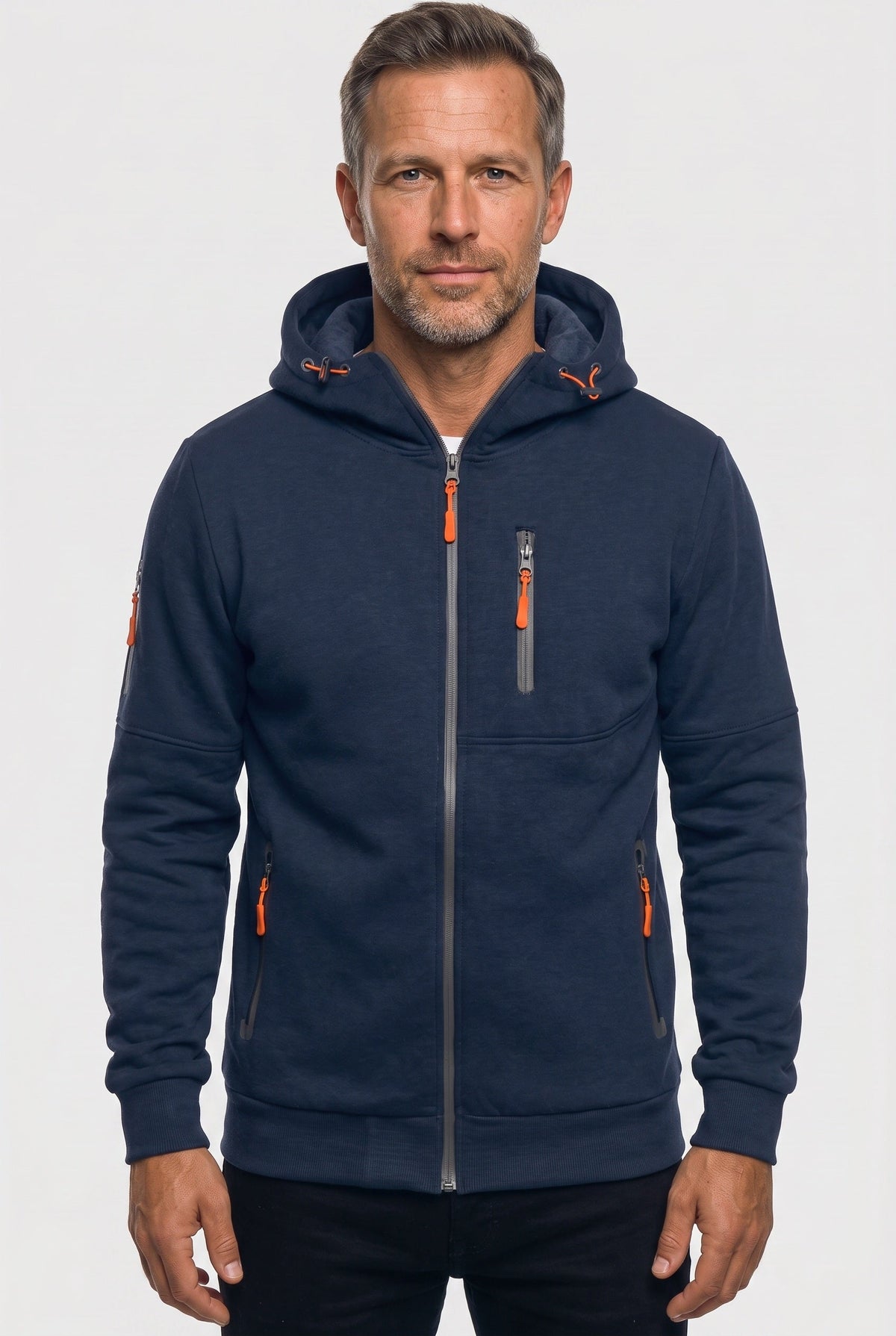 Zip Hoodie Navy Men's Full Zip Hooded Jacket with Zipped Pockets – Casual, Everyday Wear